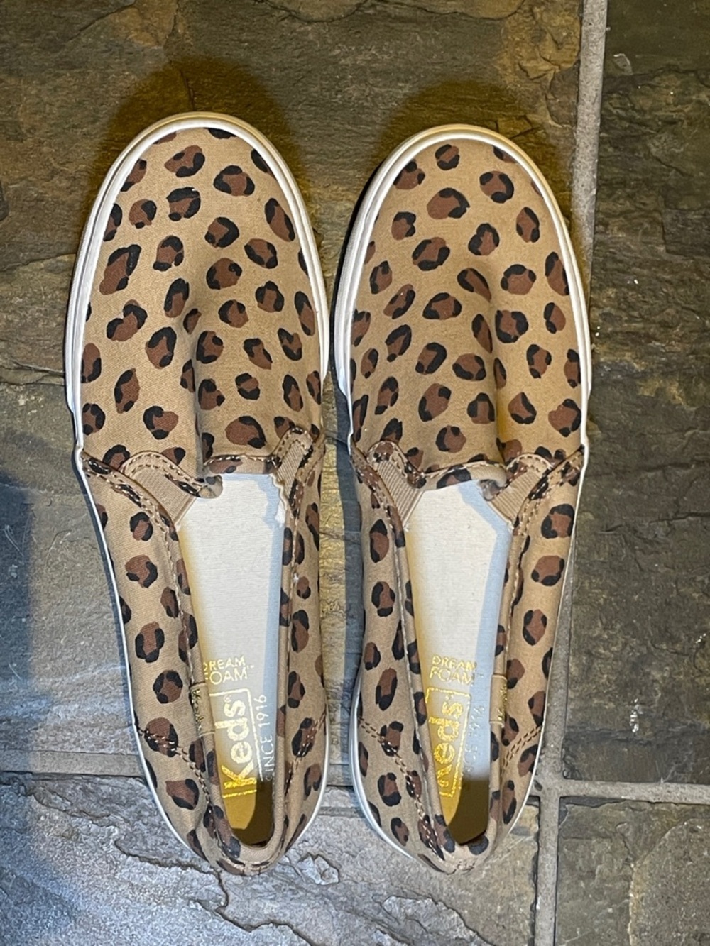Keds Leopard-Print Slip-On Sneakers Tan and Black sz 7